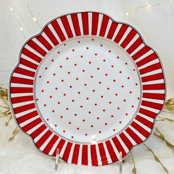 Grace Teaware Fine Porcelain Holiday Red Gold Dots Peppermint Salad Plates 4 - Picture 3 of 3